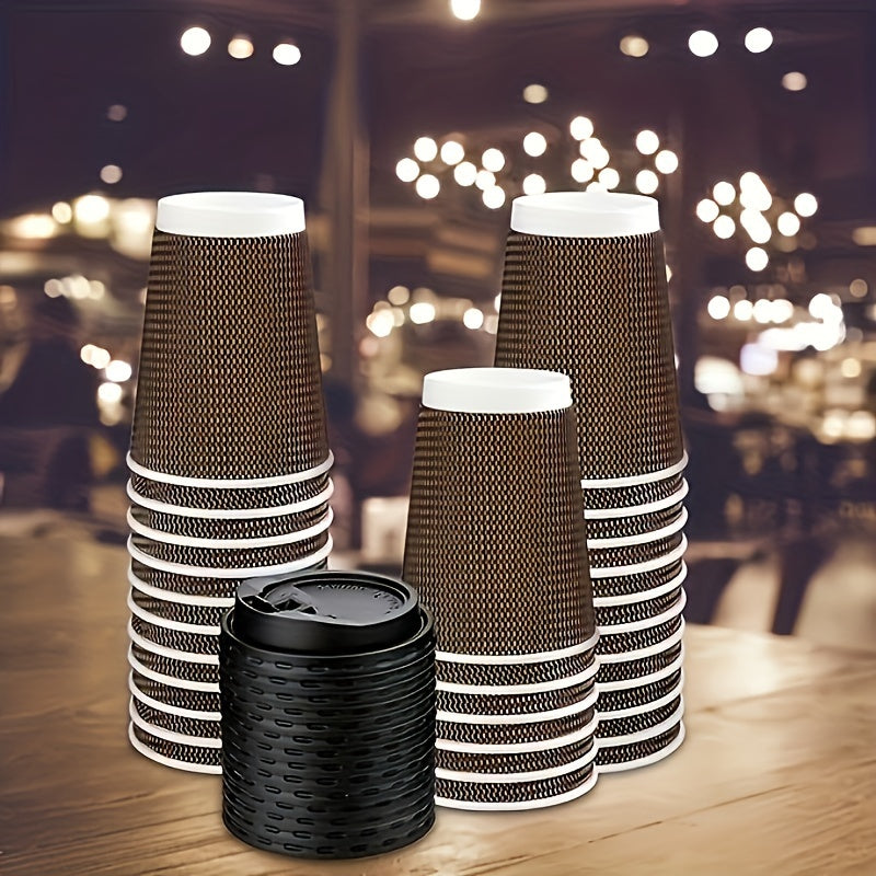 20 Corrugated Coffee Cups With Lids 12oz Insulated Disposable Paper Cups