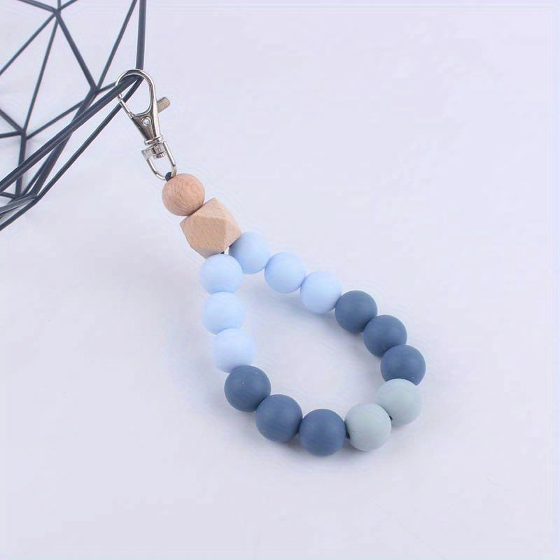 Silicone Beaded Keychain Bracelet For Women Car Keyring Holder Wristlet Bangle