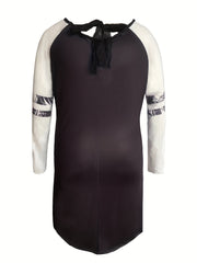 Plus Size Gothic Dress Skull & Letter Print Lace Tie Back A line Mini Dress