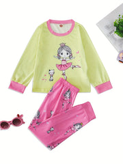 2pcs Toddler Girls Bunny Top & Floral Trousers Pajama Set