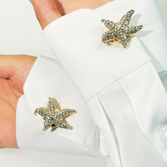2pcs Starfish Shirt Buttons w/ Brass Base Coastal Decorative Closures