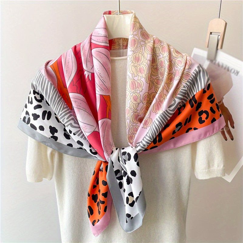 Leopard Print Shawl Block Large Square Scarf Bandana Head Wraps