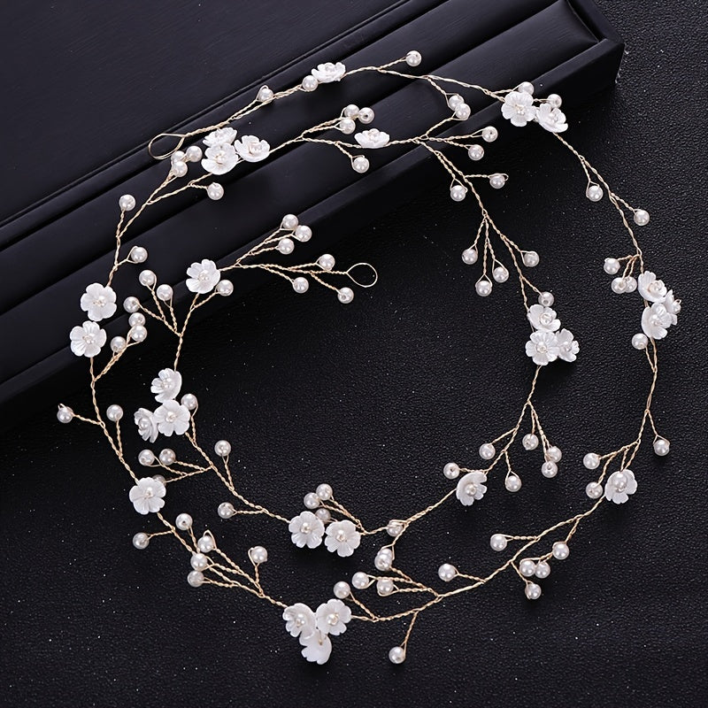 Faux Pearl Flower Head Piece Bridal Headband