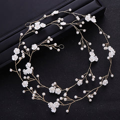 Silvery Golden Tiara Headband Flower Faux Pearl Bride Hair Band