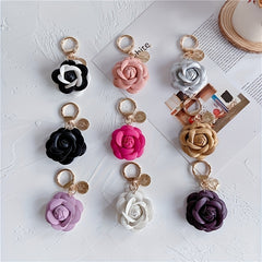Faux Leather Camellia Car Keychain for Backpack