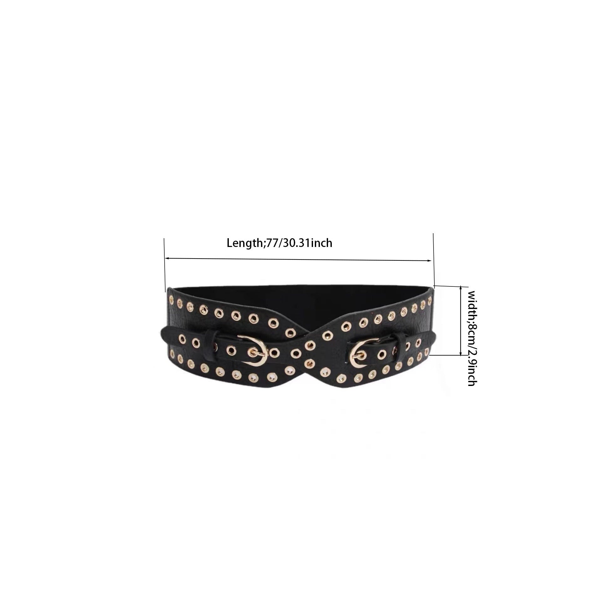 Stylish Eyelet Hollow Out Belt Double Pin Buckle Elastic PU Leather Wide Belt