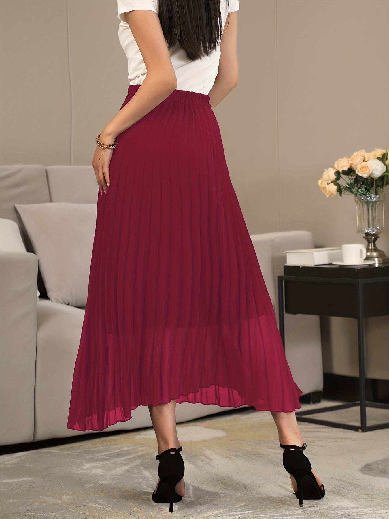 High Waist Pleated Maxi Skirt for Women