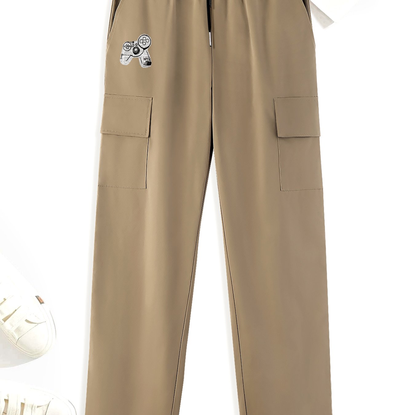Men's Printed Cargo Pants with Waist Drawstring