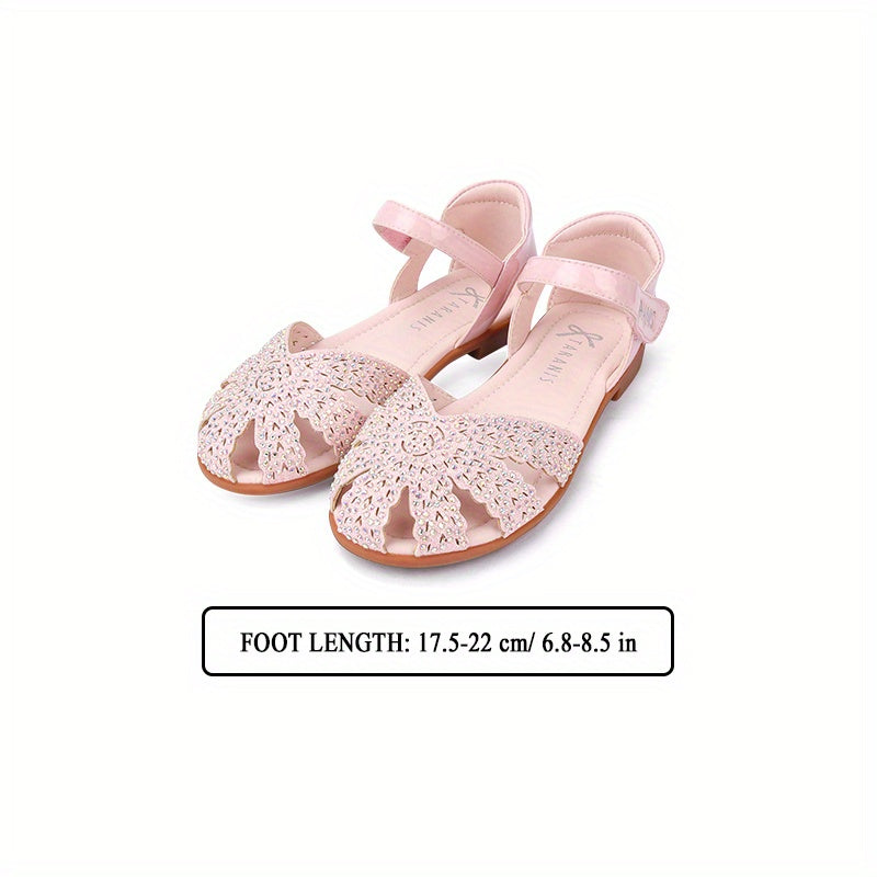 TARANIS Girls Glitter Ankle Strap Sandals With Rhinestone Decor