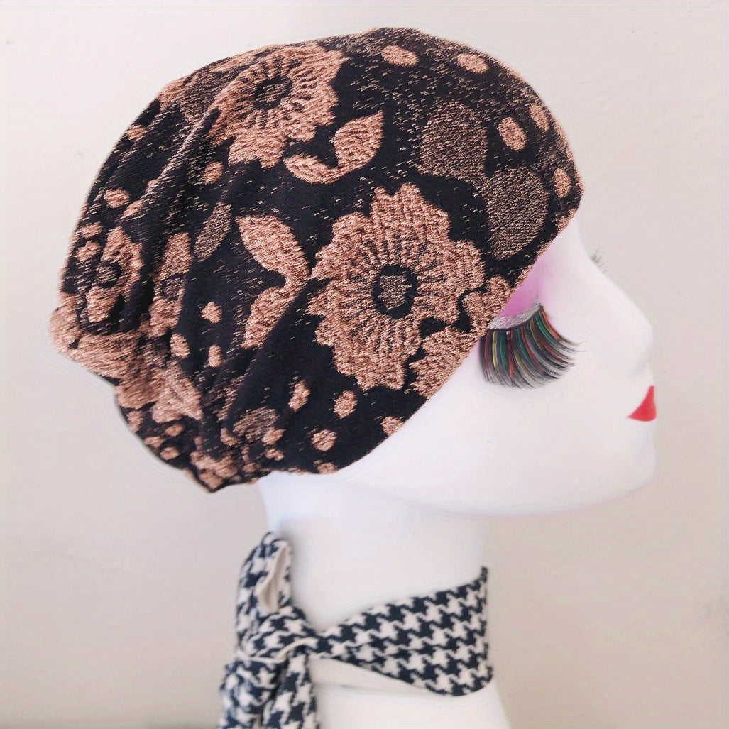 Glitter Flower Lace Turban Cap Beanie Elastic Head Wraps Bonnet Chemo Hats