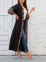 Geometric Pattern Contrast Band Beach Cover Up Half Sleeve Sun Protection