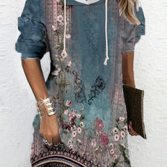 Floral Print Long Sleeve Hoodie Dress