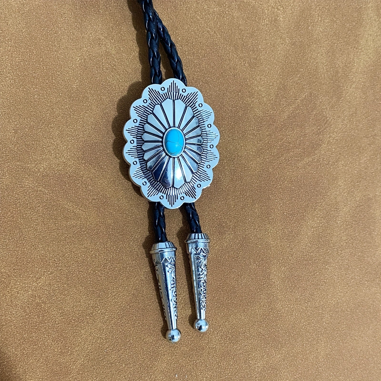 Vintage Turquoise Stone Bolo Tie Retro Mens Necktie
