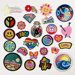 26pcs Vintage Iron On Patches Clothing Appliques Repair Kit Embroidered Stickers