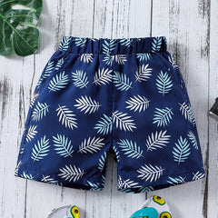 Boys Leaf Print Shorts for Vacation Beach Kids Summer Clothes