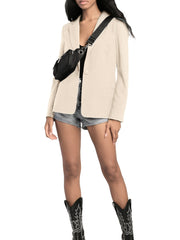 Solid Long Sleeve Button Blazer Double Lapel Jacket