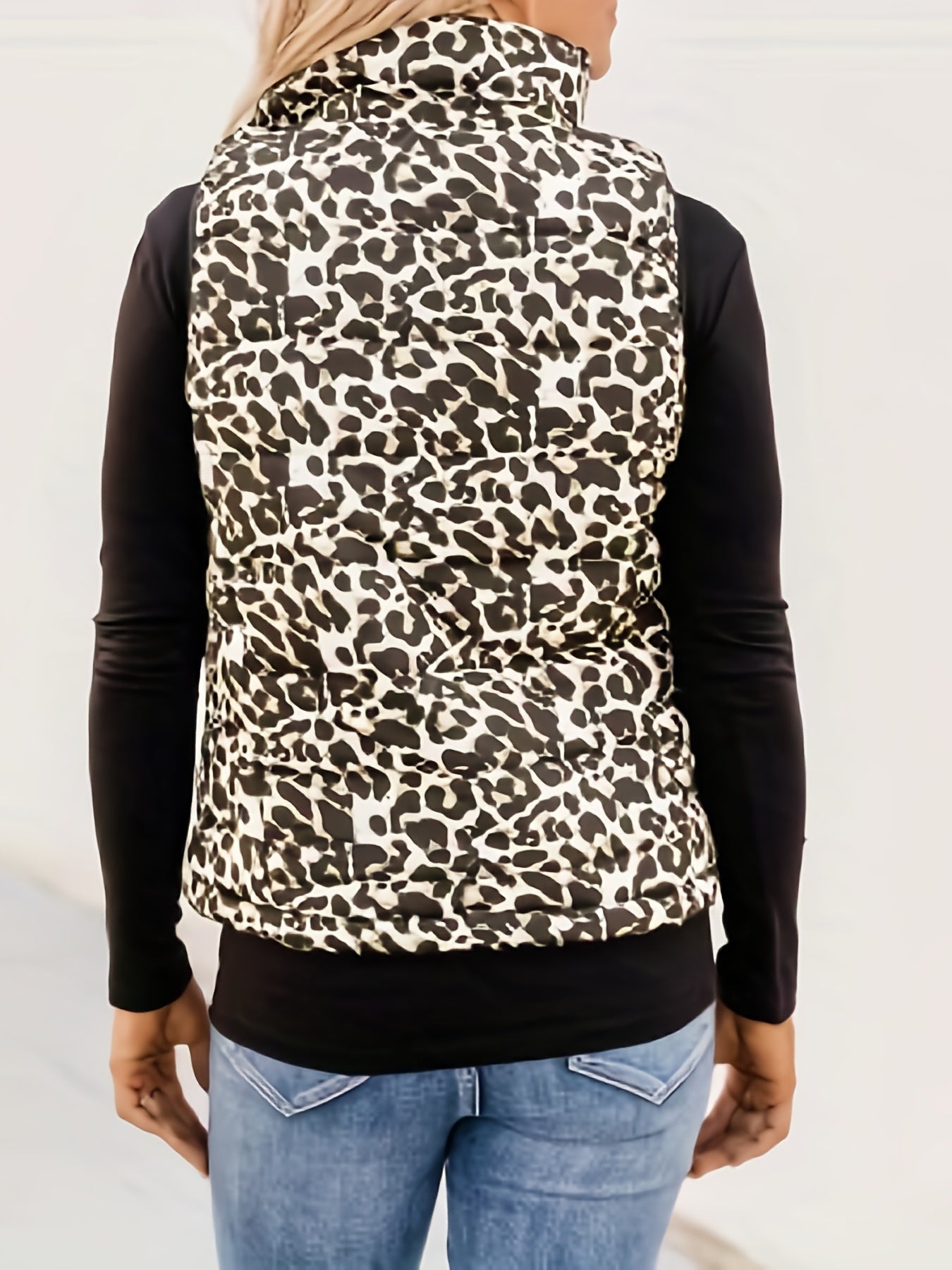 Leopard Print Zip Up Vest Women's Clothing