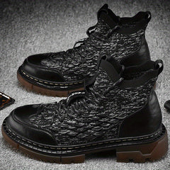 Men's Breathable High Top Knitted Boots - Lace Up Casual Outdoor Walking Shoes