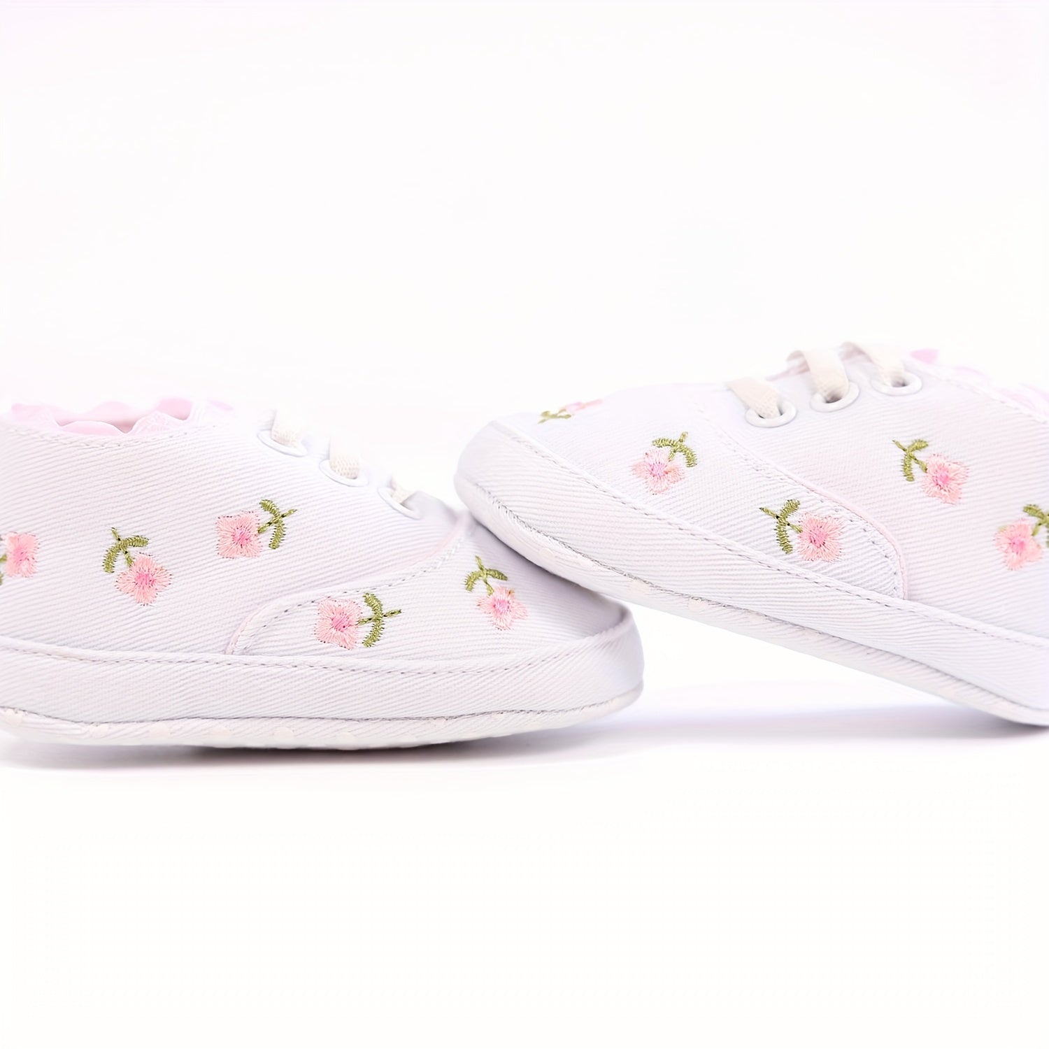 Baby Girls Embroidered Flower Sneakers Lightweight Non Slip Shoes