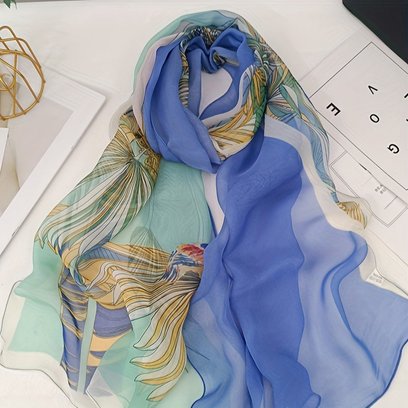 Boho Flower Print Georgette Scarf Block Shawl Hijab