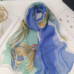 Boho Flower Print Georgette Scarf Block Shawl Hijab