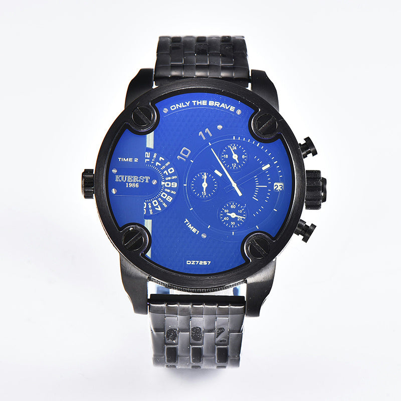 KUERST Dual Time Zone Steel Strap Quartz Sports Watch