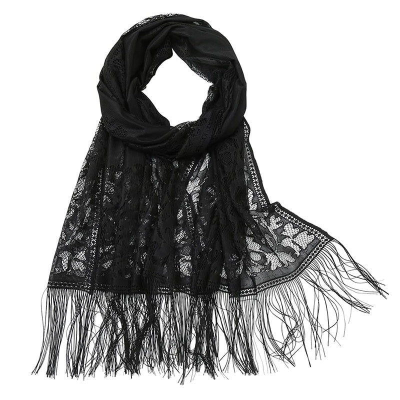 Floral Lace Scarf for Wedding Party Lightweight Shawl Wrap with Fringe