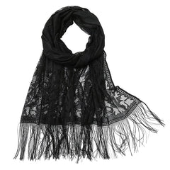 Floral Lace Scarf for Wedding Party Lightweight Shawl Wrap with Fringe