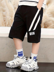 Boys Gym Stripe Workout Shorts Quick Dry Athletic Training with Pockets