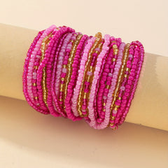 5pcs Pink Red Glass Beads Stretch Bracelet Set Hand Jewelry Accessory Gift