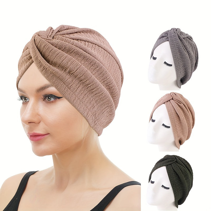 Pleated Twist Knot Turban Elastic Chemo Cap for Cancer Patient Hair Loss