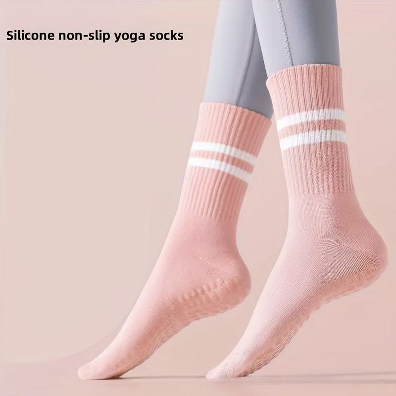Non-Slip Silicone Bottom Yoga Socks Striped Crew Socks