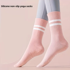 Non-Slip Silicone Bottom Yoga Socks Striped Crew Socks