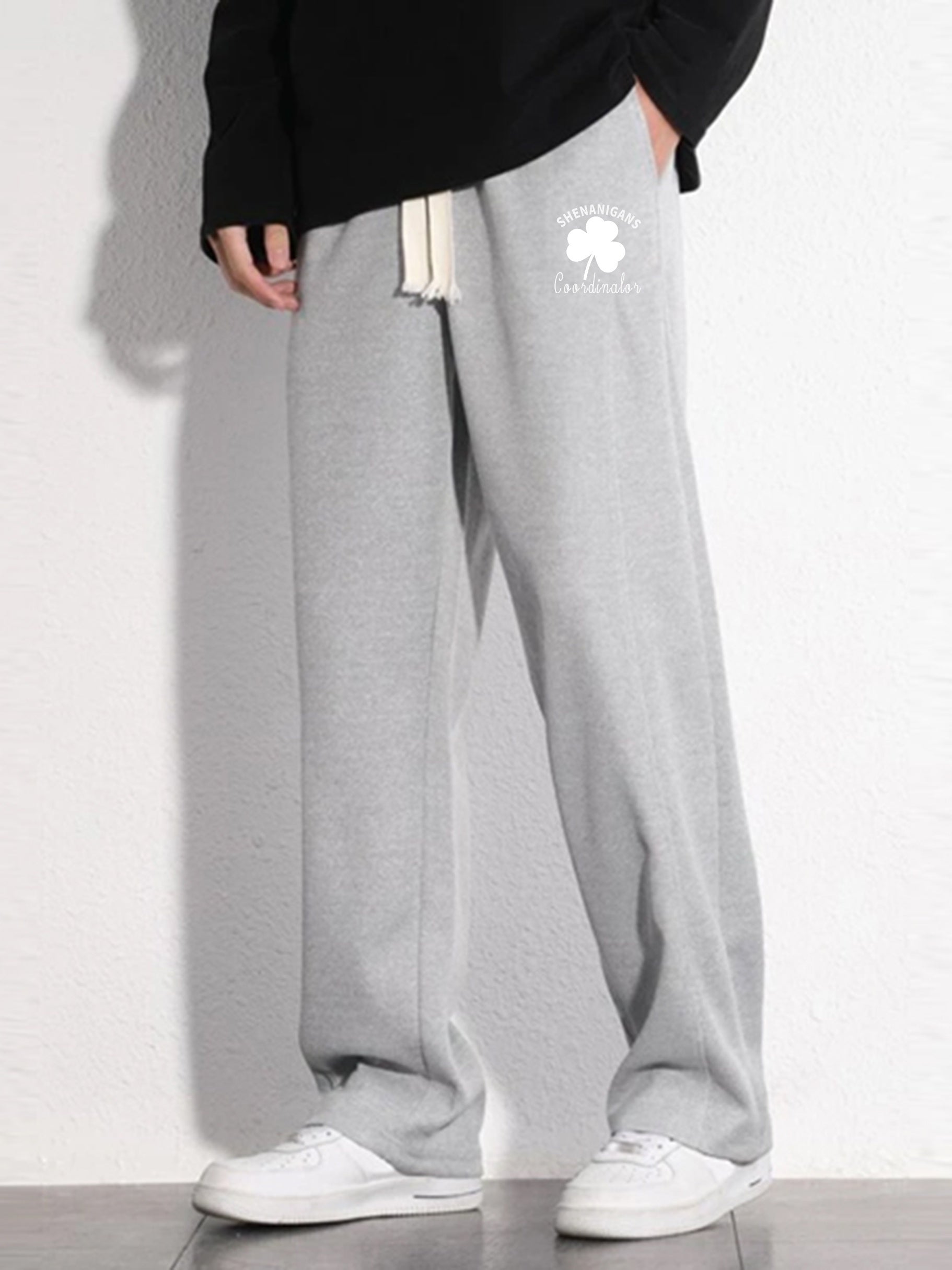 Leaf Pattern Mopping Trousers Men's Casual Loose Fit Waist Drawstring Pants