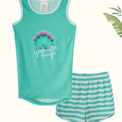 Girl's 2pcs PJ Tank Top & Shorts Set Magical Shell Print Loungewear