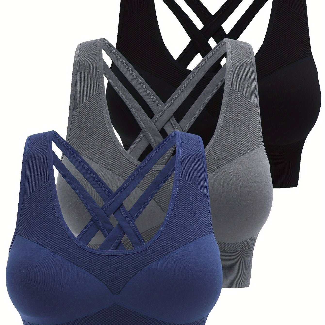 3 Pack Plus Size Seamless Sports Bra Criss Cross Set