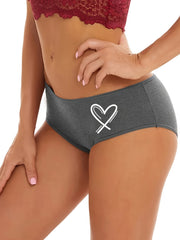 4 Pack Plus Size Panties Set Women's Plus Heart Print Leakproof Overnight