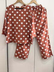 Polka Dot Print Two piece Set Long Sleeve Tops & Wide Leg Pants