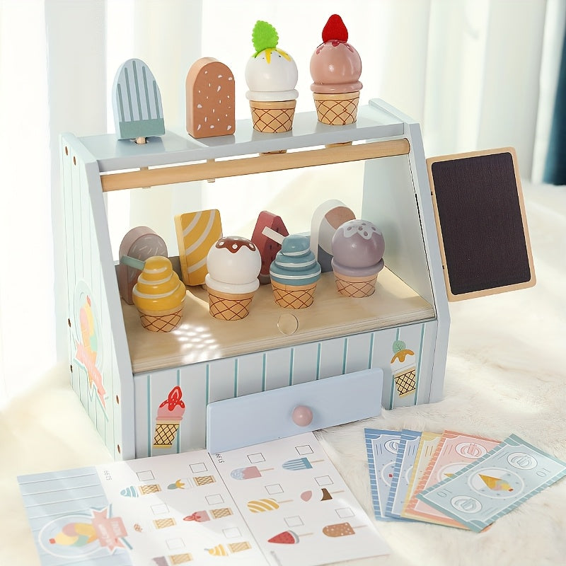 Wooden Ice Cream Shop Dessert Counter Toy for Kids