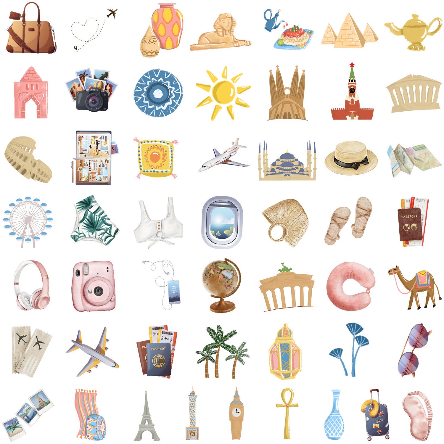 50pcs Vacation Trip Stickers for Water Bottle Bike Skateboard Luggage