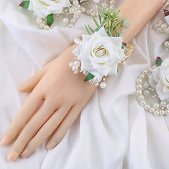 Simulation Flower Wrist Band Faux Pearl Beaded Bridal Wedding Accessory
