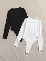 Solid Ribbed Long Sleeve Round Neck Bodysuit