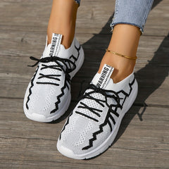 Women's Breathable Knit Flat Lace Up Running Shoes Lightweight Casual Sneakers