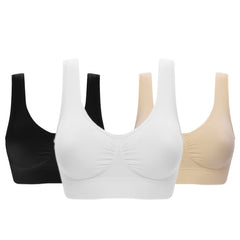 3 Pack Plus Size Casual Bras Set Women's Plus Solid Wireless Invisible