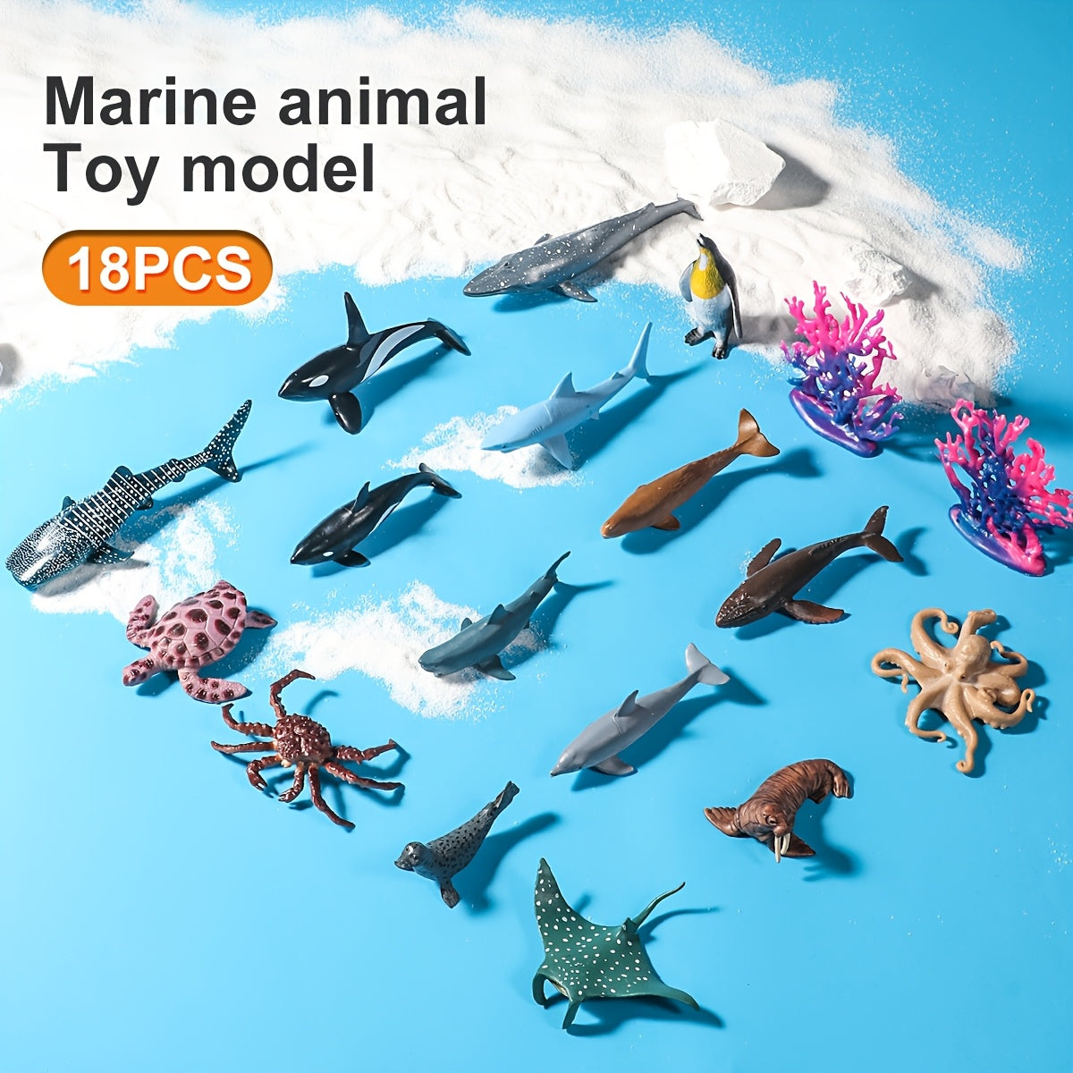 18pcs Ocean Animal Educational Toy Models Cake Decoration Aquarium Decor