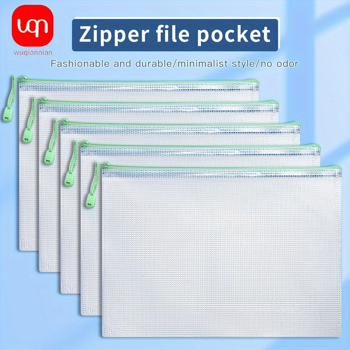 8pcs Light Green Mesh Office Document Storage Bags