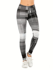 Block Striped Print Leggings Sexy High Waist Slim Long Length Leggings