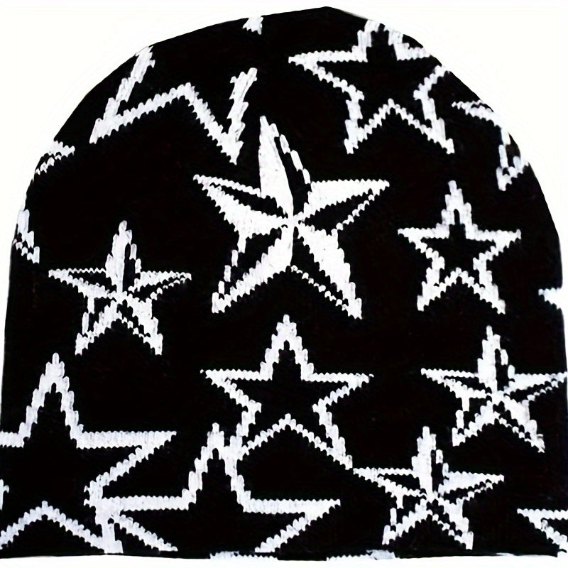 Y2K Beanie Wool Pullover Hat with Alphabet Stars Jacquard