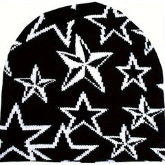 Y2K Beanie Wool Pullover Hat with Alphabet Stars Jacquard