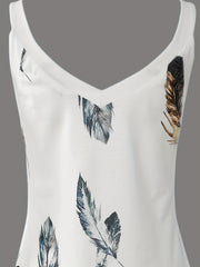 Feather Print V Neck Tank Top Sleeveless Casual Top Women's Clothing